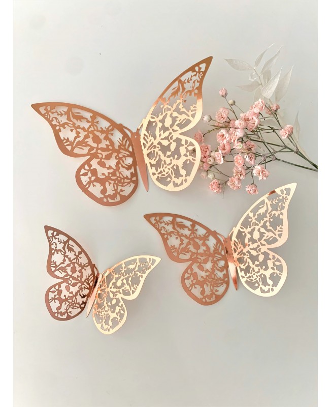 Papillons 3D Rose Gold / 3D Butterflies - Décor mural ou décor Sweet table